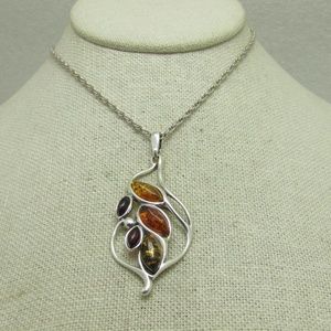 Sterling Silver Amber Necklace, 18", Multi-Stones